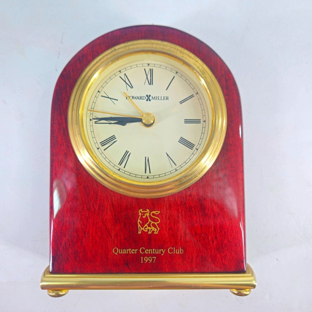 Vtg Howard Miller‎ Rosewood Arch Desk Clock Personalized Quarter Century Club